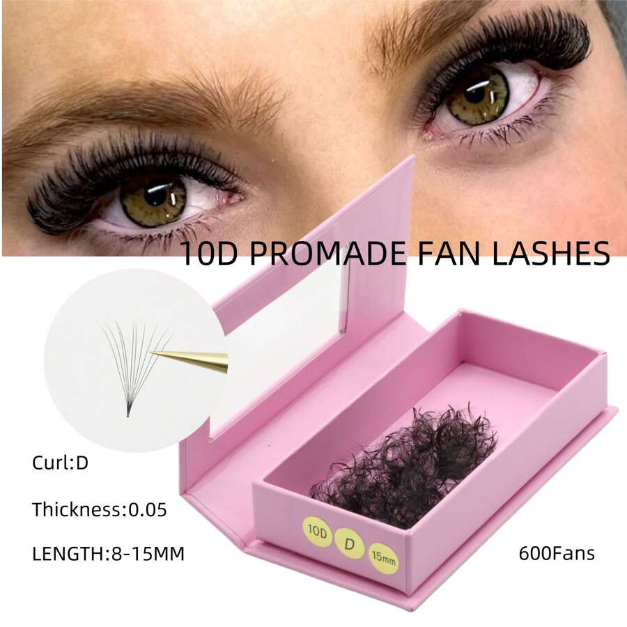 One Box 600Fans 10D Premade Loose Fans Lashes D Curl 0.05mm Thickness Pointy Base Premade Volume Fans For Eyelash Extensions - D - View 1