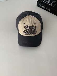 1pc New Arrival Contrasting Color Wide Brim Small Face Baseball Cap, Student Letter American Style Baseball Hat,
