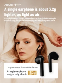 ASUS Asus AS-172 Wireless Earbuds With Microphone Semi-In-Ear Noise-Proof Headphones Headset With Mic Over Ear Compatible With IPhone/Android/Ios