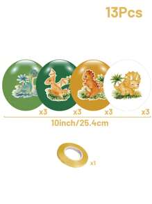 12个恐龙图案气球套装，含1条丝带，适用于生日派对、宝宝性别揭晓派对气球背景、丛林主题派对、返校季、情人节等场合。 - 恐龍A - 查看 3
