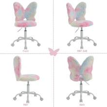 WAHSON OFFICE CHAIRS 1PC Wahson Kids Desk Chair Faux Fur Children Swivel Chair With Backrest, Girls Desk Chair For Bedroom, Pink - 粉色 - 查看 6