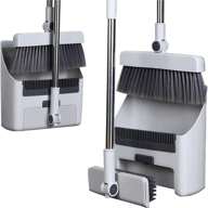 3-In-1 Broom And Dustpan Set, Soft Bristle, 180 Degree Rotatable Broom Dustpan Combo Long Handle For Home Floor Cleaning, Cleaning Supplies, Gray