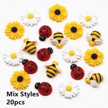 20pcs Resin Daisy Sunflower Bee Ladybugs Mixed Embellishments Flatbacks Cabochons For Scrapbooking DIY Crafts Home Decoration Summer, School