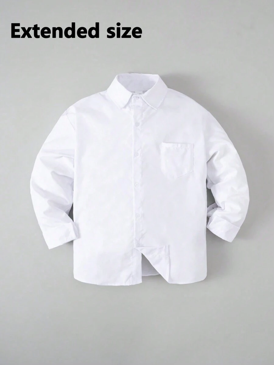 Tween Bé Trai Plus Kích Thước Cổ Điển Trường Phong Cách Thường Ngày Đảng Cổ Vuông Phối Màu Trắng Form Đầm Suông Áo Sơ Mi Tay Dài - trắng - Xem 1