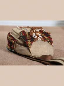 Ba lô nắp thêu phong cách Boho cổ điển, Túi trang trí tua rua cổ điển, Ví ba lô mui trần Bohemian dành cho nữ - Nhiều màu - Xem 6