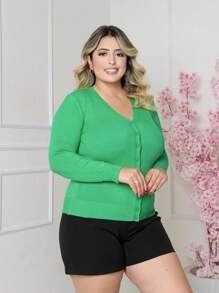 Plus Size Cardigans - màu xanh lá - Xem 3