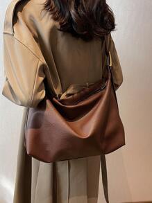 Borsa a tracolla e a secchiello in pelle morbida con chiusura a cerniera, di grande capacità, minimalista e alla moda, adatta per l'uso quotidiano, casual, versatile, con lunghezza della tracolla regolabile, in pelle PU, stile college per studenti universitari