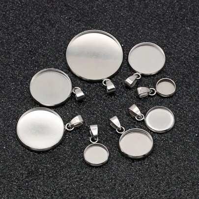 10pcs/Bag Stainless Steel Round Disc With Sunflower Seed Clasp Pendant, DIY Jewelry Accessories 6-25mm