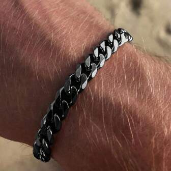 1 pulsera simple de cadena de acero inoxidable con estilo Hip Hop para hombre