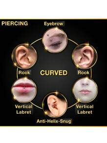 AVYRING 10pcs 16G Stainless Steel Curved Barbell Tiny Eyebrow Ring Lip Jewelry Ear Rook Navel Small Belly Button Ring For Women Men 6mm/8mm/10mm/12mm
