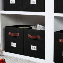 6/12pcs 11"/13" Cube Storage Bins Collapsible Storage Basket | Fabric Closet Organizers - 黑色 - 查看 9