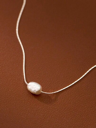 1 pieza Collar de clavícula decorado con diamante individual de plata esterlina 925 y perla natural