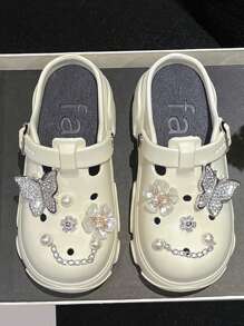 Women's Slippers & Sandals Women's Increased Breathable Clogs & Garden Shoes With Rhinestone Butterfly And Faux Pearl Chain Decorated Straps - White - View 1