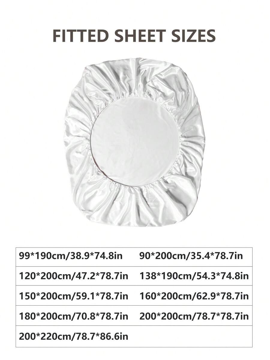 1pc Satin Fitted Sheet Full Size Silk Fitted Bed Sheet, Solid White