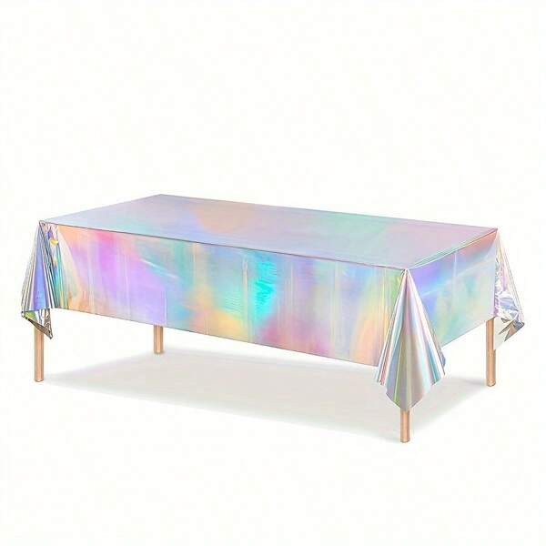1pc, Laser Rainbow Theme Party Tablecloth, Aluminum Film Birthday Wedding Party Decoration, Disposable Tablecloth Decoration Supplies, Birthday Decor, Birthday Supplies-Disposable