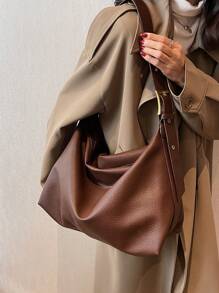 Borsa a tracolla e a secchiello in pelle morbida con chiusura a cerniera, di grande capacità, minimalista e alla moda, adatta per l'uso quotidiano, casual, versatile, con lunghezza della tracolla regolabile, in pelle PU, stile college per studenti universitari