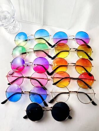 1pc Round Fashion Glasses With Ombre Gradient Color Effect, Cute Ocean Sunset Style Metal Full Frame Fashion Glasses Valentines For Summer Beach Vacation,Outdoor,Travel Shades Vintage Style Oversized Round Frame For Going Out Outfit,Back To School