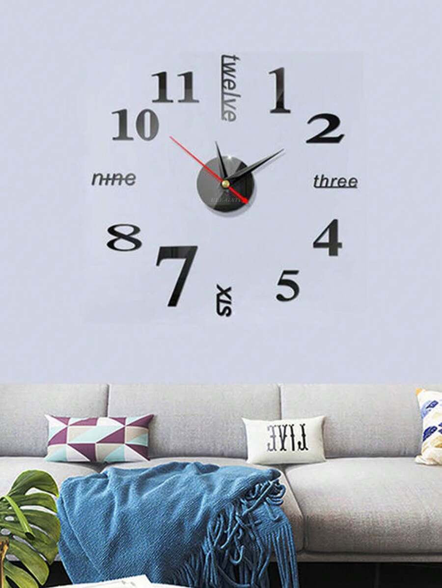 Large 3D Frameless Wall Clock Modern Silent Wall Clock - Grey - View 1