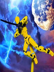 T13 Action Figure Assembly Model-Multi-Jointed Movable Robot, 3D Printed Human Body Model, (With Stand, 7 Replaceable Weapons, 3 Gloves, Needs To Be Assembled By Yourself) - Yellow - View 3