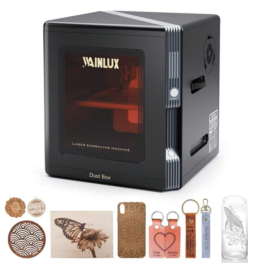 Laser Engraver, WAINLUX K8 2.5W Enclosed Visual Mini Laser Engraving Machines With Smart Camera To Intelligent Positioning, Portable Laser Cutter For DIY, Wood, Glass, Supports Win/IOS System/Offline - 黑色 - 查看 1