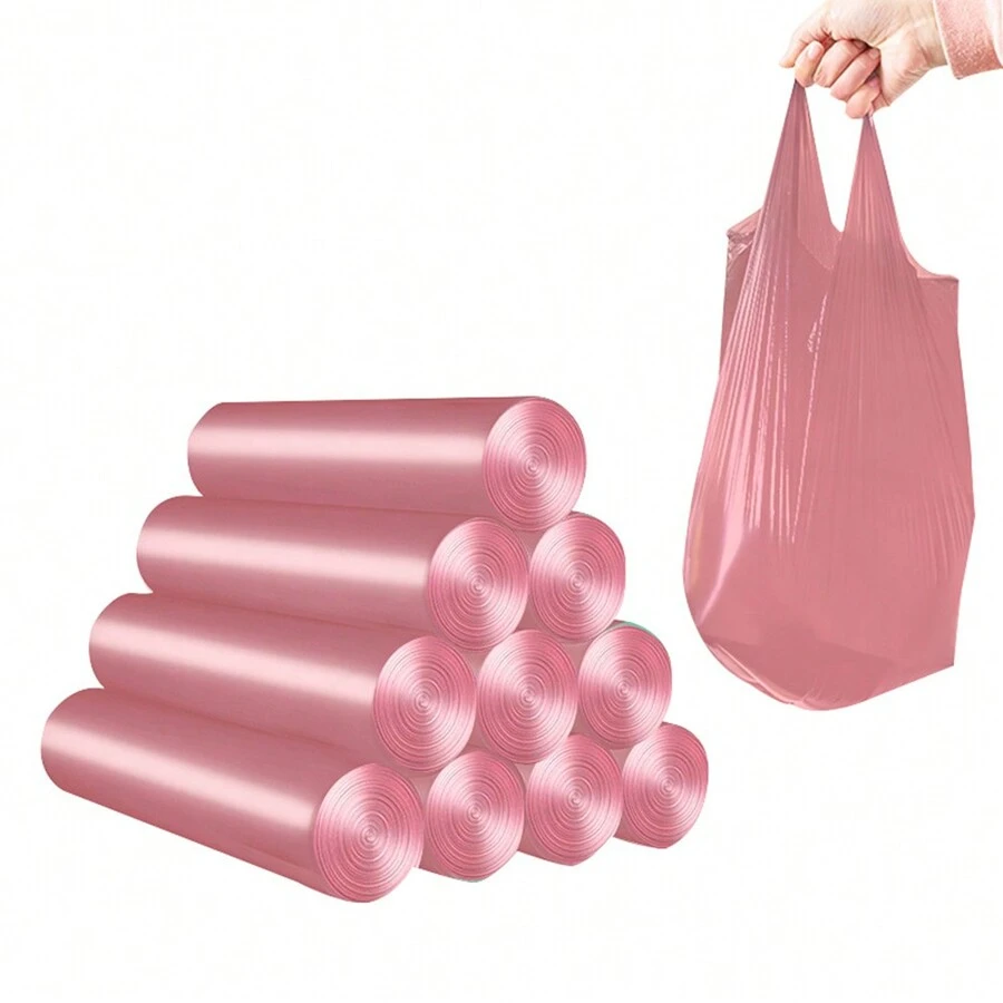 1roll Plain Trash Bag, Pink PE Large Thick Disposable Garbage Bag For Household - Pink - View 1