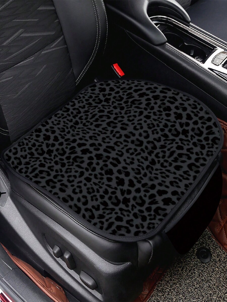 Unique Black Leopard Print Universal Car Seat Covers Set, 3 Piece Front