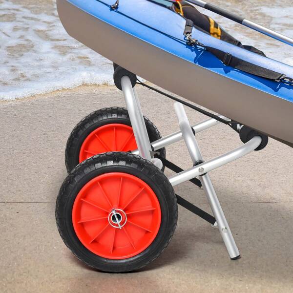 HOMCOM Alu Kanuwagen Kajakwagen Surfwagen klappbar mit Gurt PU-Räder Silber bis 75 kg 68 x 44,5 x 40 cm
