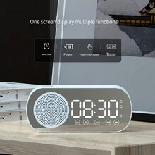 1pc,Desktop Home Speaker,Alarm Clock,Wireless Clock Speaker, Can Act As A Mirror, HIFI Sound Quality, FM Radio, High-Definition Mirror Clock TWS Speaker, Battery Display, Touch Screen Buttons, Music Clock, Compact And Portable Room Decor Digital Clock Bedroom Decor Dormitory Decor Back To School Home Decor School Supplies