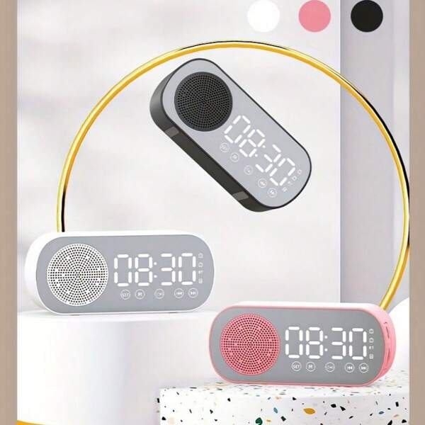 1pc,Desktop Home Speaker,Alarm Clock,Wireless Clock Speaker, Can Act As A Mirror, HIFI Sound Quality, FM Radio, High-Definition Mirror Clock TWS Speaker, Battery Display, Touch Screen Buttons, Music Clock, Compact And Portable Room Decor Digital Clock Bedroom Decor Dormitory Decor Back To School Home Decor School Supplies