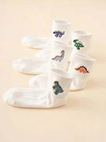5pairs Funny Personalized Cartoon Dinosaur Embroidery Mid-Calf Socks For Girls, All Seasons, European And American Sizes, Comfortable, Breathable And Durable, Suitable For Daily Wear With High-Quality Material