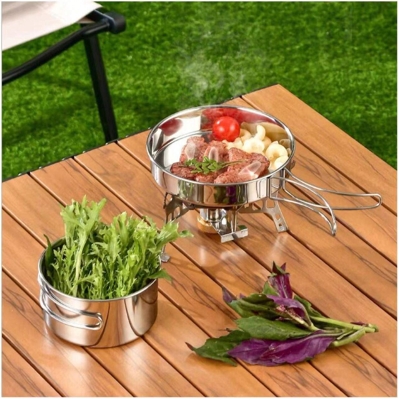4pcs/6pcs 304 Stainless Steel Camping Hiking Outdoor Cookware Folding ...