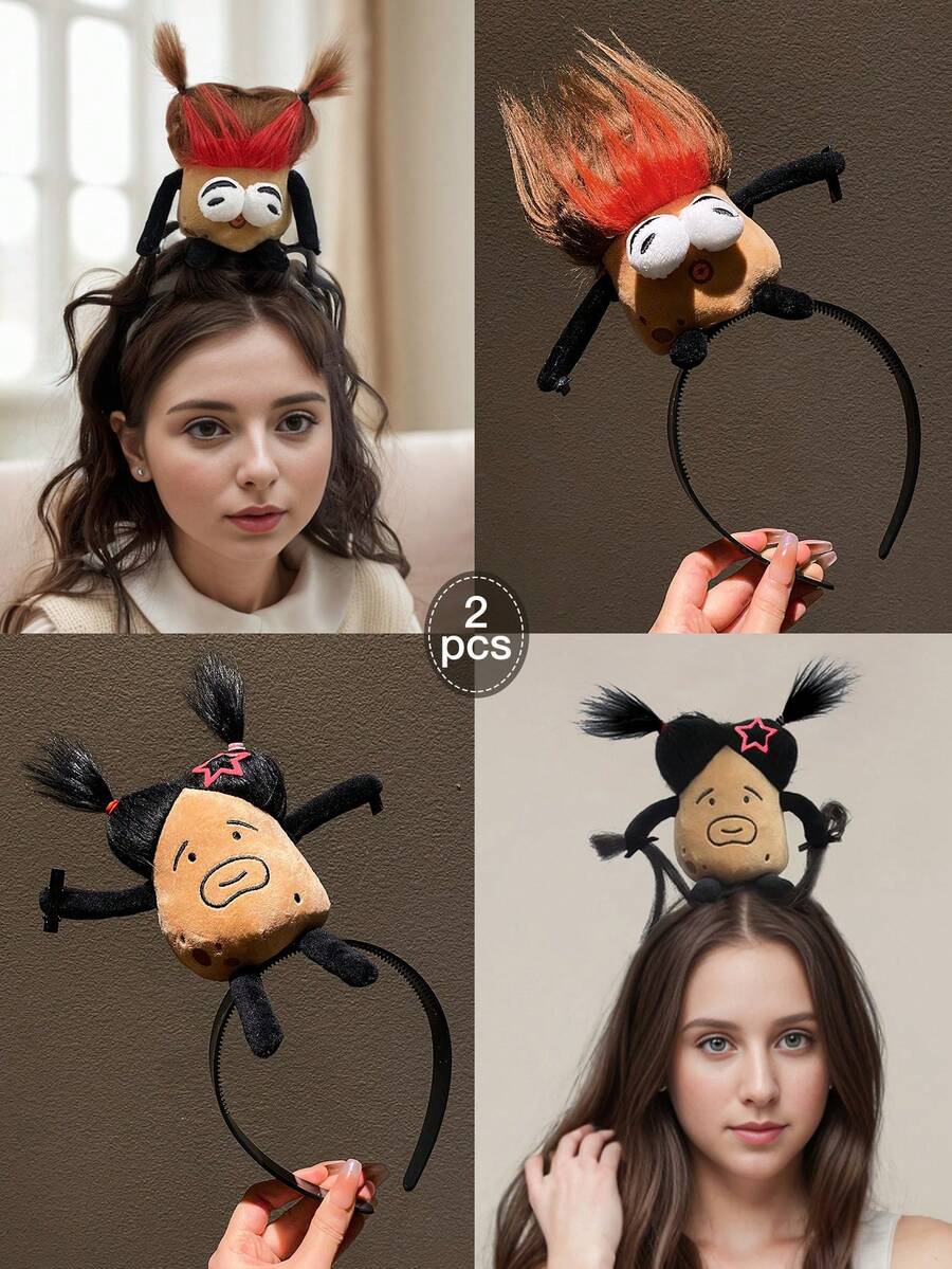 Lindo aro de cabello de muñeco de dibujos animados gracioso y colorido de 1/2 piezas - Multicolor - Ver 1