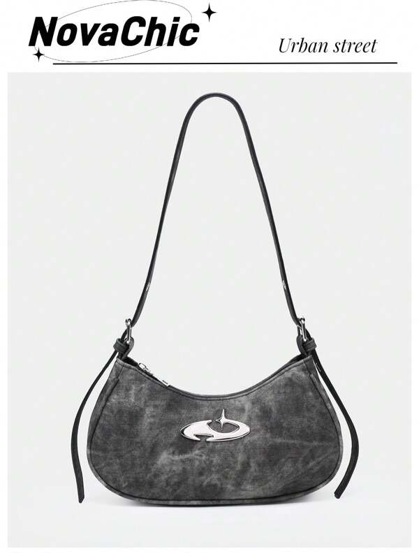 1buc decor metalic Punk Style Pu Crossbody Geantă pentru femei cu fermoar, curea de umăr reglabilă la modă, geantă de umăr potrivită pentru utilizare în călătorii