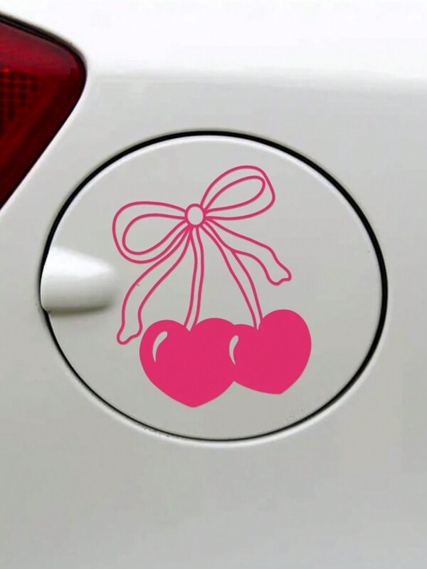 Calcomanía de lazo de cereza estilo femenino - Calcomanía de vinilo para tapa de gasolina, ventana de carro, pegatina, calcomanía de carro, calcomanía linda, calcomanía estética de lazo