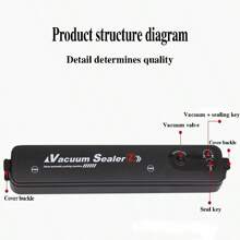 家用自動真空密封機，小型塑膠包裝機，適用於食品 - 黑色 - 查看 5