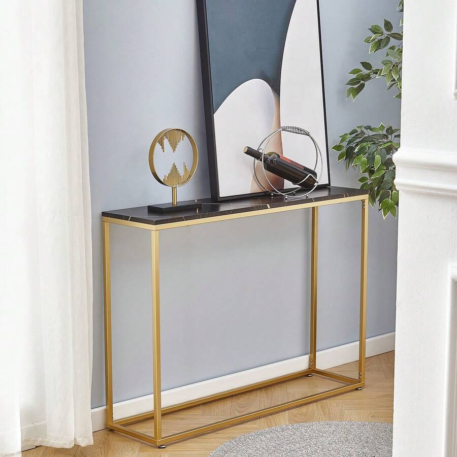Console Tables For Entryway, Faux Marble Sofa Tables, Entryway Table For Living Room, Gold Entrance Table, MDF Entry Table, Foyer Tables W/Metal Frame, Behind Couch Table For Hallway - 黑色 - 查看 1