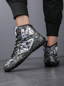 Men's Fashionable Wrestling Shoes, 's Comfortable Slip-Resistant Boxing Sneakers, Couples Indoor Fitness Sports Shoes - Black - View 4