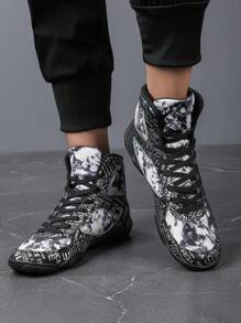 Men's Fashionable Wrestling Shoes, 's Comfortable Slip-Resistant Boxing Sneakers, Couples Indoor Fitness Sports Shoes - Black - View 1