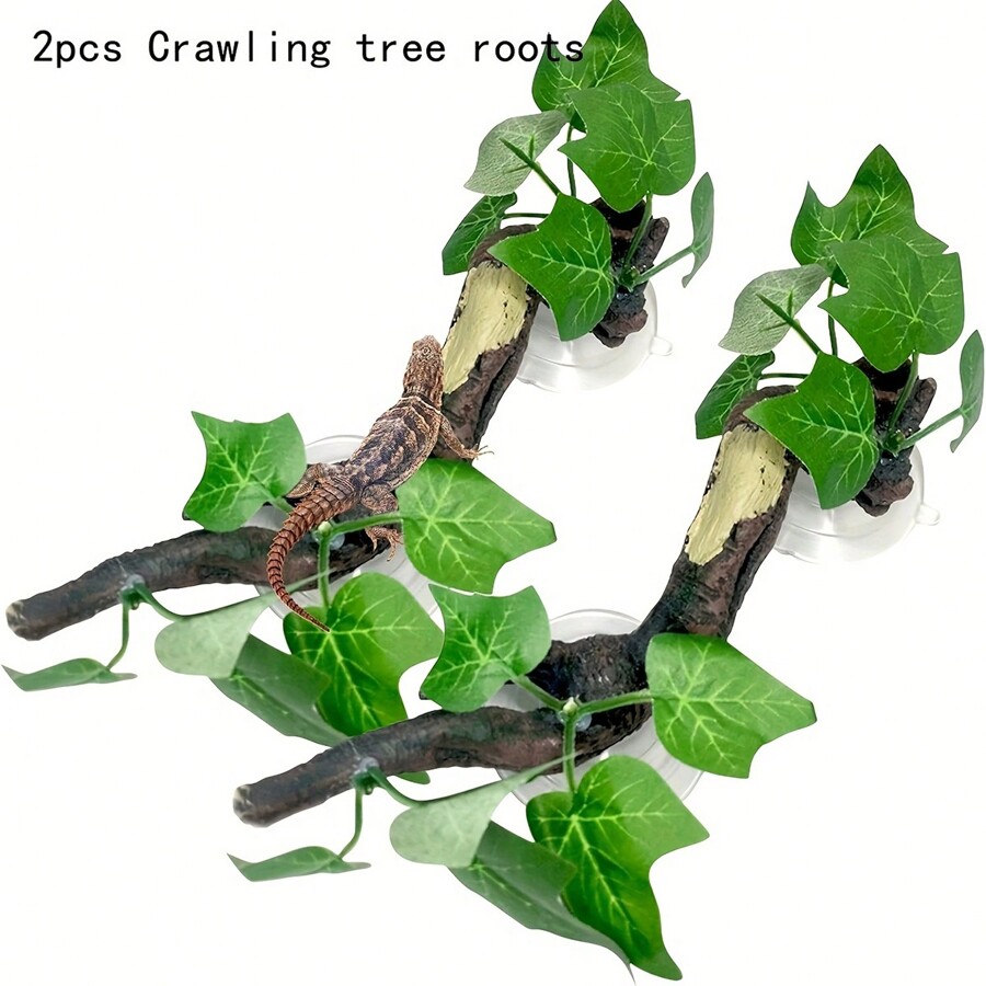2pcs Plant Decoration For Amphibian Lizard Snake Climbing , Realistic Terrarium Plant Decoration