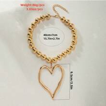 1pc Bohemian Style Beaded Faux Pearl Heart Pendant Necklace - Fashionable Vintage Big Heart Women Statement Necklace For Party & Holiday Valentines,Mom,Mother,Mother's Day,Gift