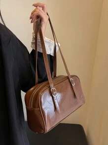 Fashionable And Simple Shoulder Bag Made Of Bright Cowhide Leather - Brown - View 2