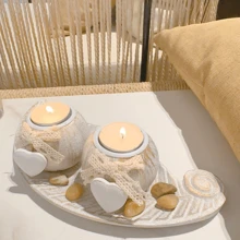1 Pezzo Set portacandele a foglia bianca, portacandele per lumini, ciotola decorativa in legno carina con portacandele per lumini e pietre decorative per un'atmosfera accogliente, portacandele in legno per candele a colonna, stile Ins, regalo per matrimonio, anniversario, festa della mamma, decorazione per feste, regalo per il riscaldamento della casa, regalo di San Valentino, decorazione da tavolo da caffè per il soggiorno