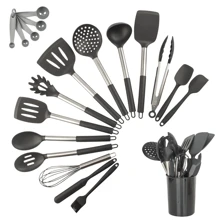 Kit Conjunto 15 Utensílios De Cozinha Com Cabo De Inox E Silicone Premium - Preto - Visão 1
