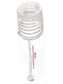 1 pulsera de cristal multicapa con diamantes de imitación brillantes y cadena de dedo elástica para fiesta de mujeres, estilo chic - Estilo 1 plata - Ver 4