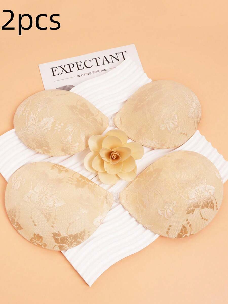 2pairs Bridal Breast Lift Tape, Breathable Lace Nipple Cover With Push-Up Effect For Small Chest In Summer - Khaki - View 1