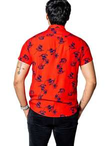 Camisa Hombre Casual Manga Corta Roja Flores Marino - Rojo - Ver 6