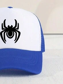1pc Cartoon Print Sunshade Breathable Mesh Baseball Cap With Spider Pattern For Outdoor Sport