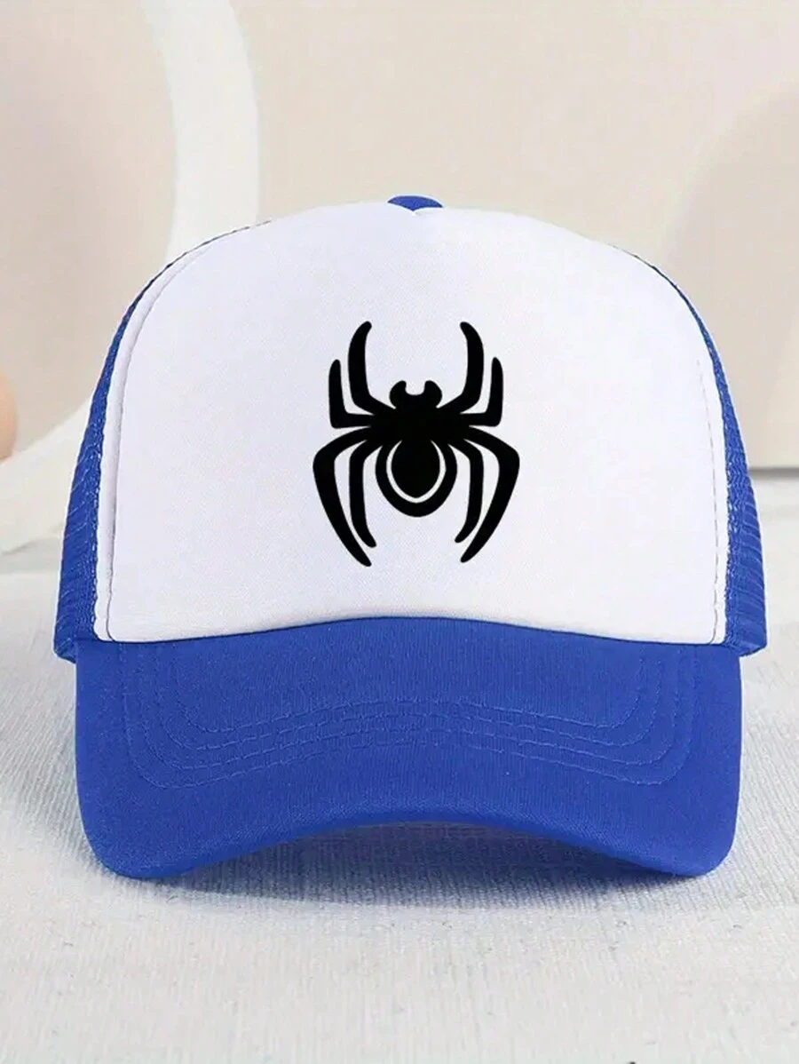 1pc Cartoon Print Sunshade Breathable Mesh Baseball Cap With Spider Pattern For Outdoor Sport