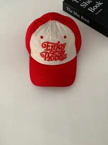 1pc New Arrival Contrasting Color Wide Brim Small Face Baseball Cap, Student Letter American Style Baseball Hat,