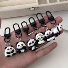 [Set di 6] Ciondolo carino a forma di panda, portachiavi con cartone animato in bianco e nero, semplice decorazione per borse, accessori per auto, ciondolo per zaino, stile gotico e Y2K